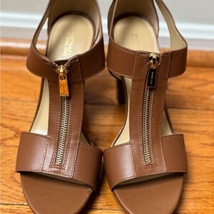 Michael Kors Berkley T-Strap Brown Leather Women's Platform Sandal